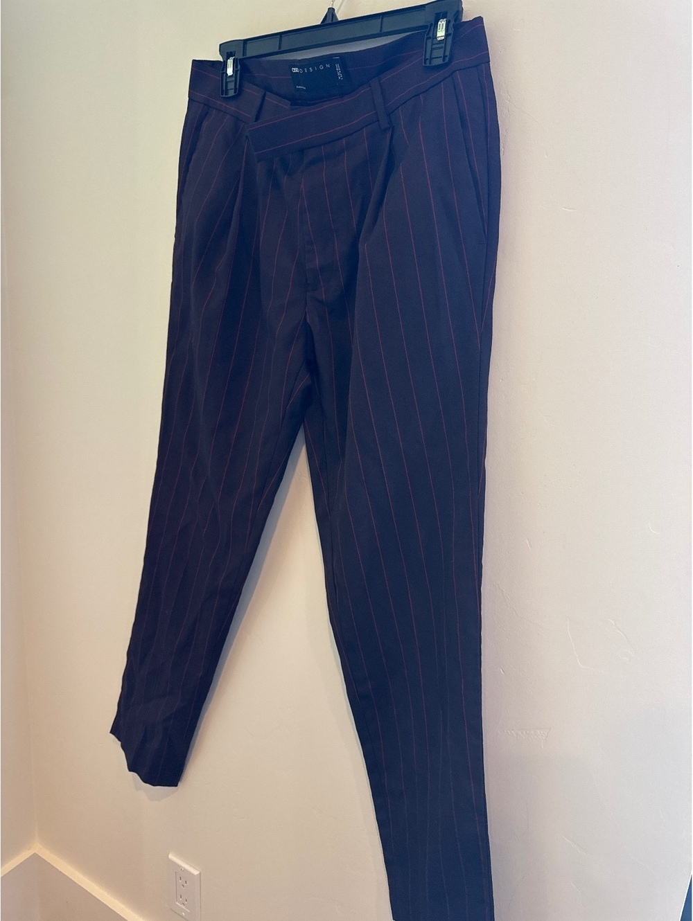 ASOS DESIGN W32 L32 Navy Pinstripe Tailored Trousers Dress Pants